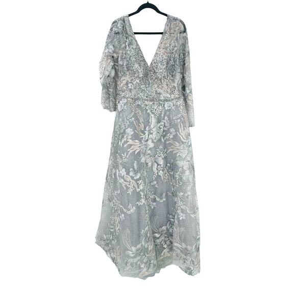 Mac Duggal 20214D Long Sleeve Embroidery V-Neck Evening Lace Dress Size 14 NWT - Picture 11 of 12